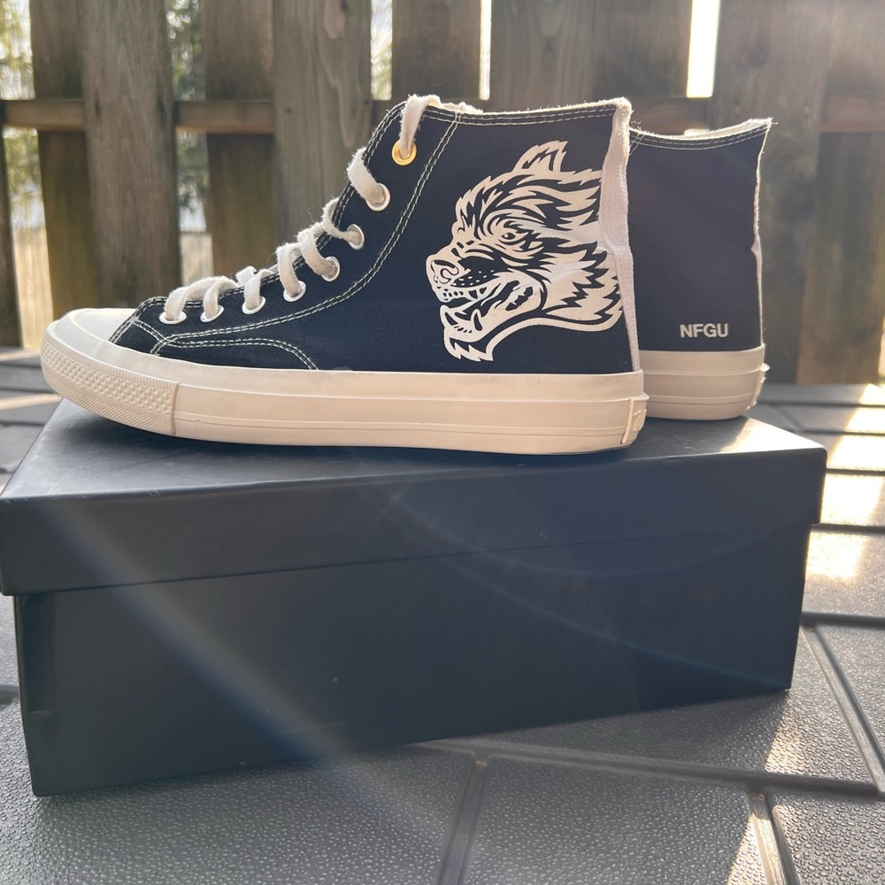 Black High-Top Sneakers with Wolf Design